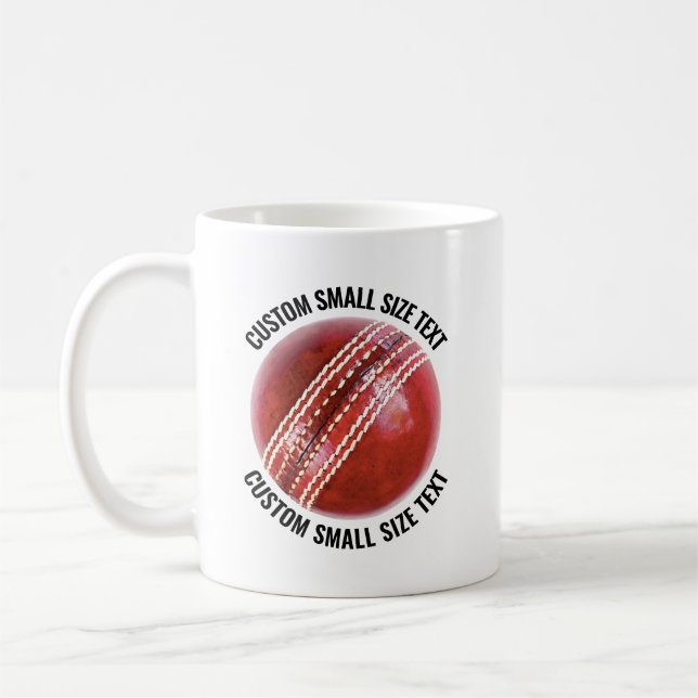 Small Personalised Text Cricke Ball 11 oz. Custom Coffee Mug (Left)