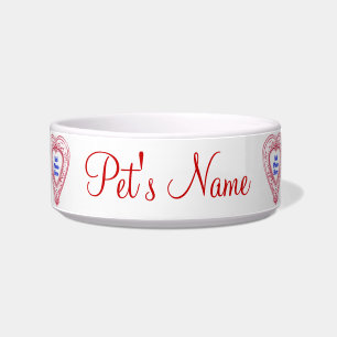 Small Pet Photo Red Hearts Water Dish