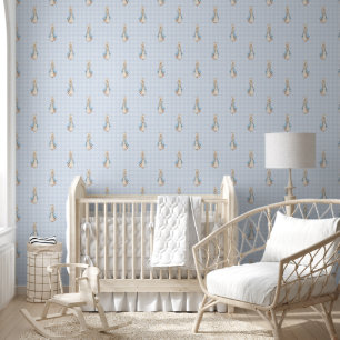 Small Peter the Rabbit Beatrix Potter Blue Gingham Wallpaper