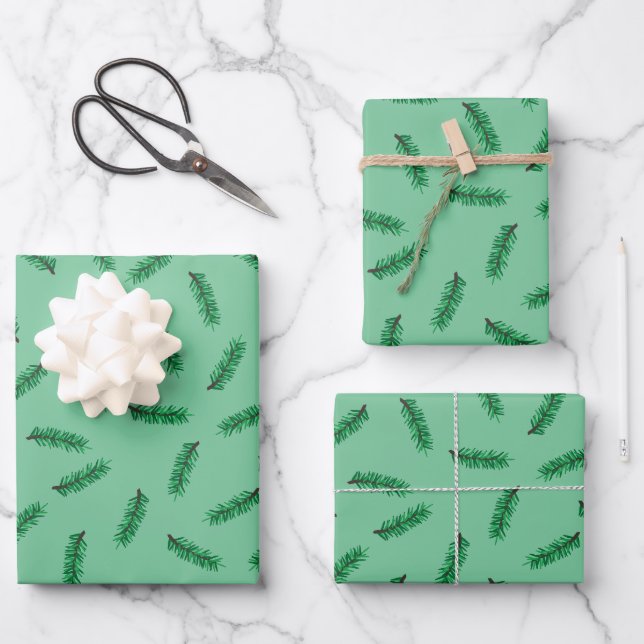 Small Pine boughs Christmas wrapping paper (Front)