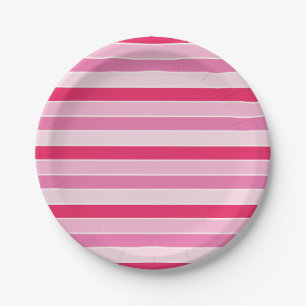 Small Pink and Cream Stripes Paper Plate