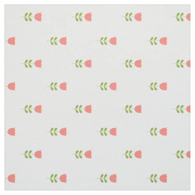 Small Pink and Green Tulips on White Fabric (Swatch)