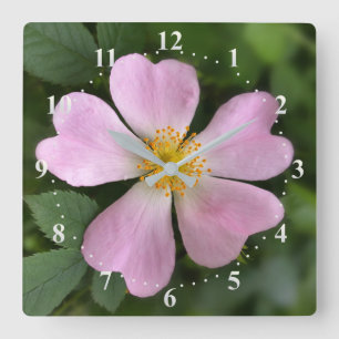small pink flower square wall clock