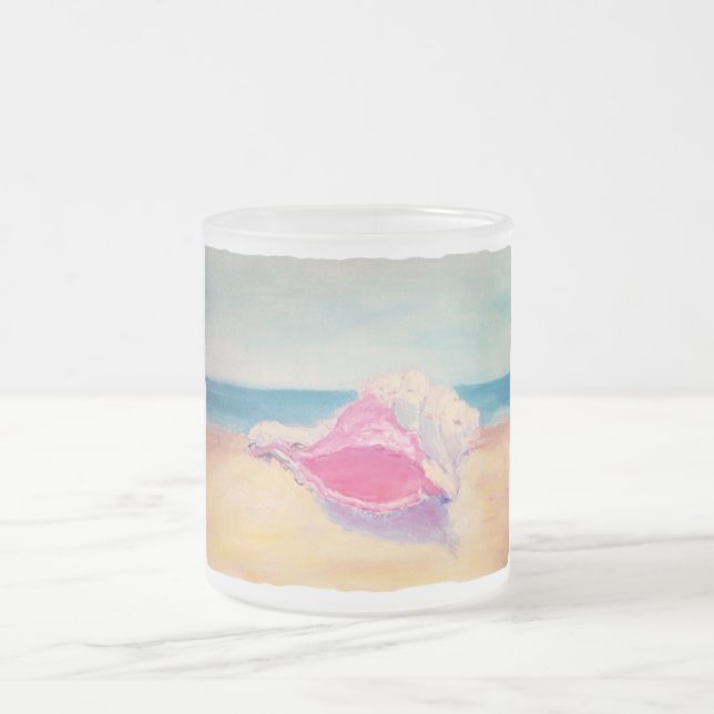 Small Pink Shell on Sand by Sea Frosted Coffee Cup (Center)