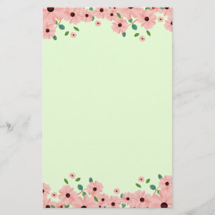 Small Pink Summer Flower Borders Stationery