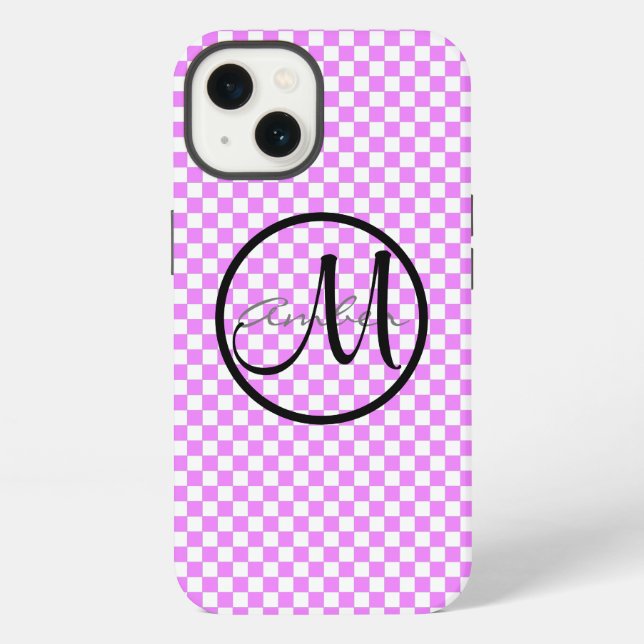 Small Pink White Chequered Pattern Personalised iPhone Case (Back)
