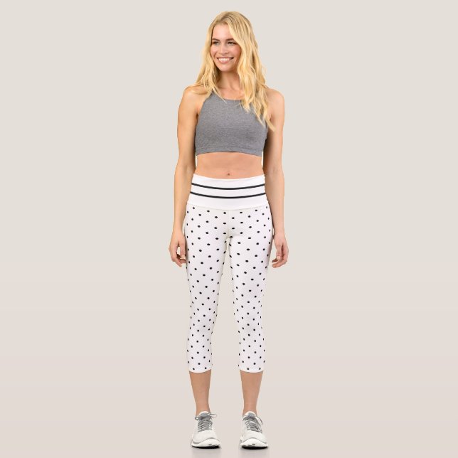 Small Polka Dot Black White With Stripes Capri Leg (Front)