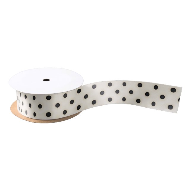 Small Polka Dots Black & Antique White Satin Ribbon (Spool)