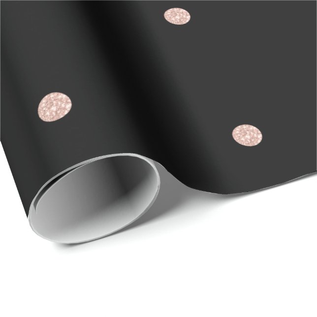 Small Polka Dots Black Pink Rose Gold Bridal Wedd Wrapping Paper (Roll Corner)