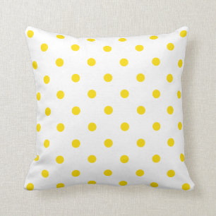Small Polka Dots - Golden Yellow on White Cushion