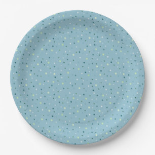 Small polka dots on light blue. paper plate