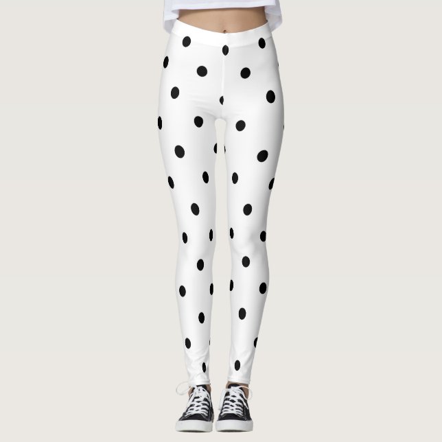 Small Polka Dots Pattern: Black & White Leggings (Front)
