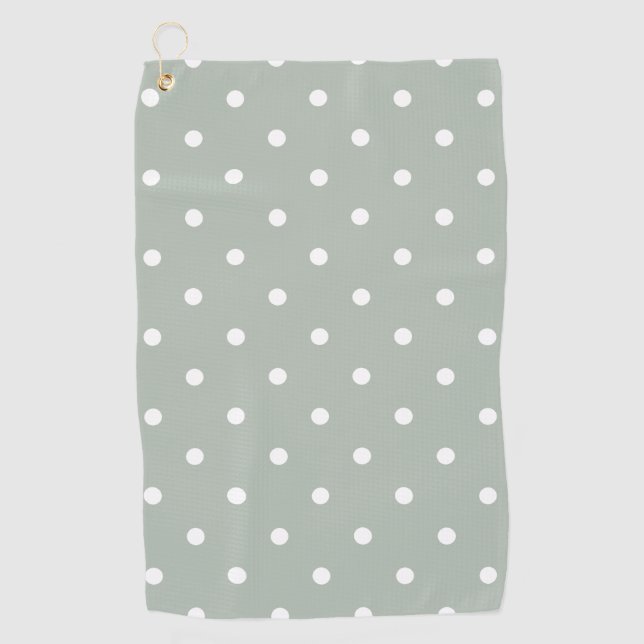 Small Polka Dots Pattern: Sage Green Golf Towel (Front)