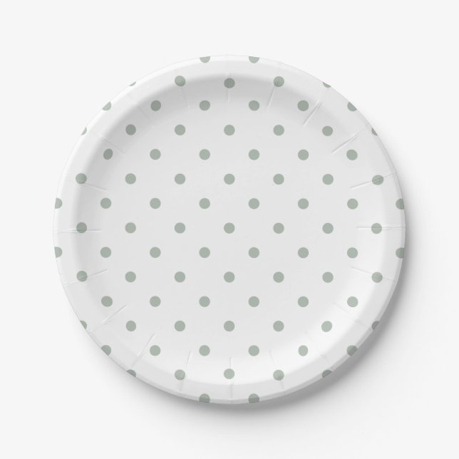 Small Polka Dots Pattern: Sage Green Paper Plate (Front)