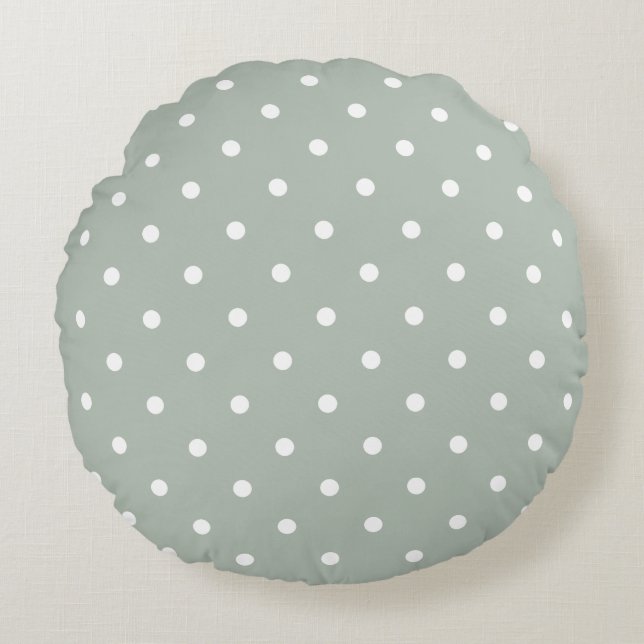 Small Polka Dots Pattern: Sage Green Round Cushion (Front)