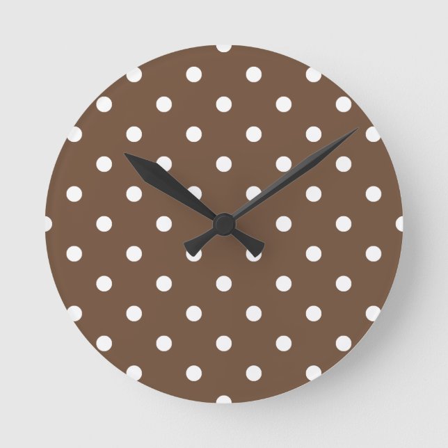 Small Polka Dots - White on Coffee Round Clock (Front)