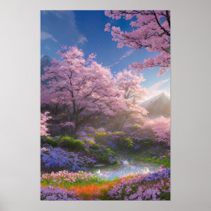 Small Pond Enveloped in Floral Delights Poster