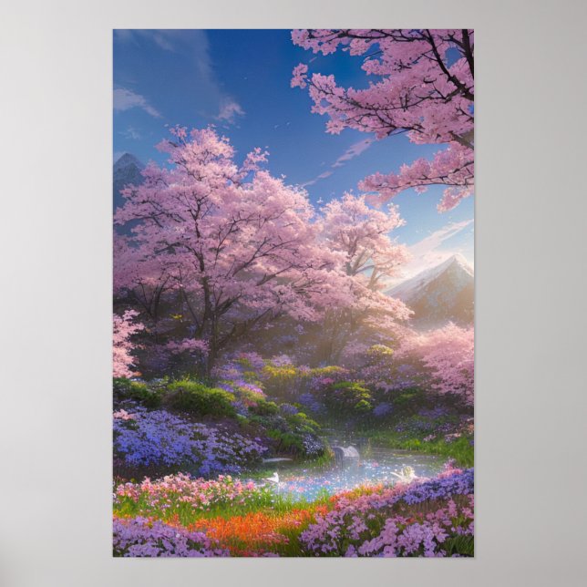  Small Pond Enveloped in Floral Delights Poster (Front)
