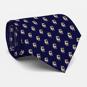 Small Pug Puppy Pattern on Dark Navy Blue Tie