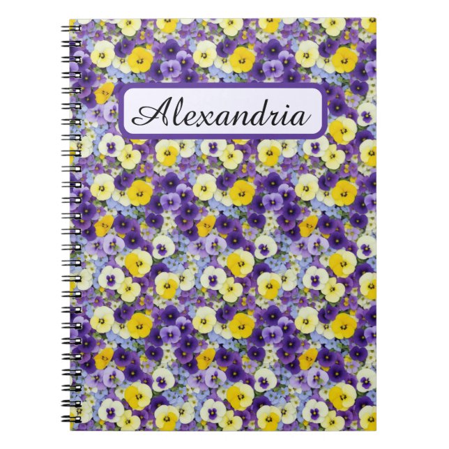 Small Purple and Yellow Pansies Personalised Notebook (Front)