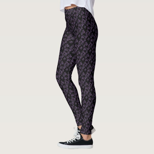 Small Purple Hearts Pattern Over Black Leggings (Left)