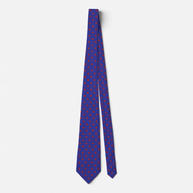 Small red polka dot pattern on blue tie (Front)