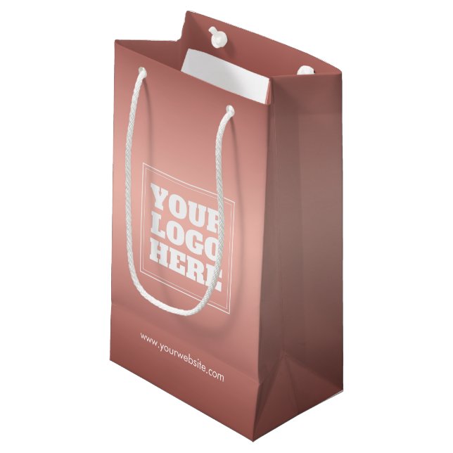 Small Rose Gold Gift Bag Custom Business Logo Bulk (Front Angled)