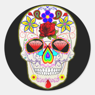 small round sticker sugar skull