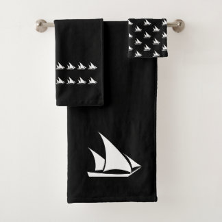 Small Sailboat Bathroom black white Towel Set