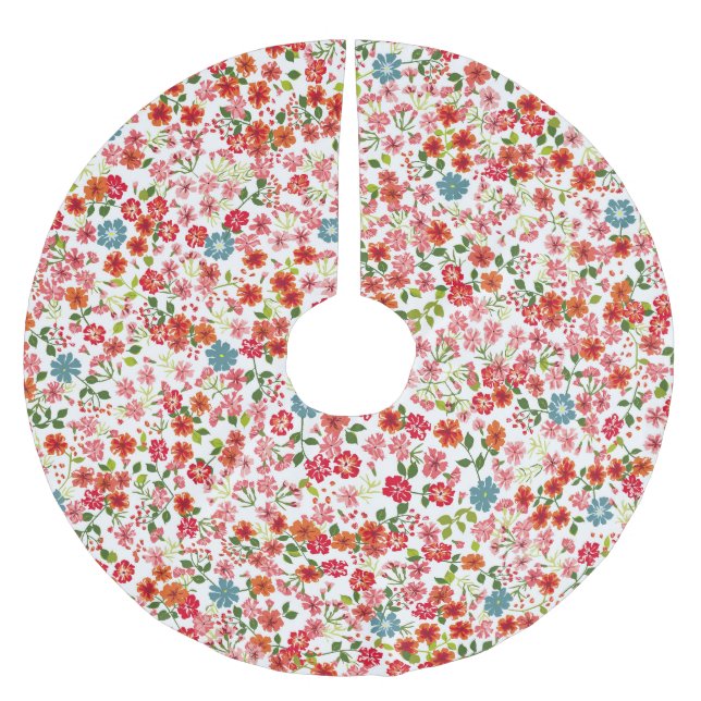 Small-scale flowers, calico style seamless backgro brushed polyester tree skirt (Front)