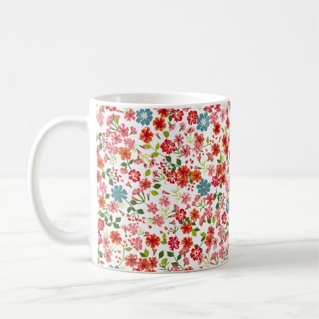 Small-scale flowers, calico style seamless backgro coffee mug (Left)
