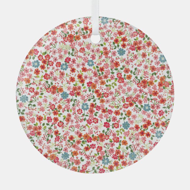 Small-scale flowers, calico style seamless backgro glass tree decoration (Front)