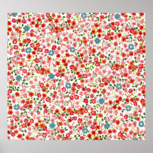 Small-scale flowers, calico style seamless backgro poster
