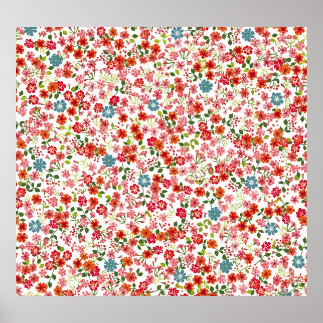 Small-scale flowers, calico style seamless backgro poster (Front)