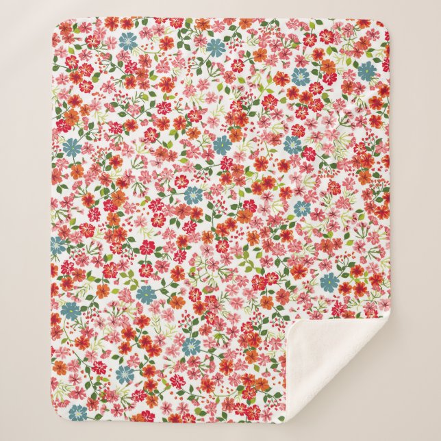 Small-scale flowers, calico style seamless backgro sherpa blanket (Front)