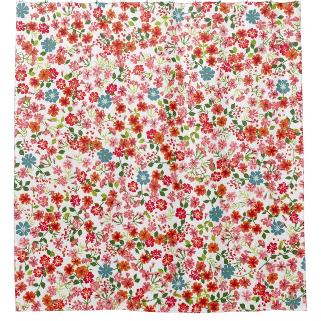 Small-scale flowers, calico style seamless backgro shower curtain (Front)