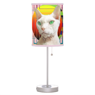 Small Shade | White Devon Rex Cat pastel pink Table Lamp