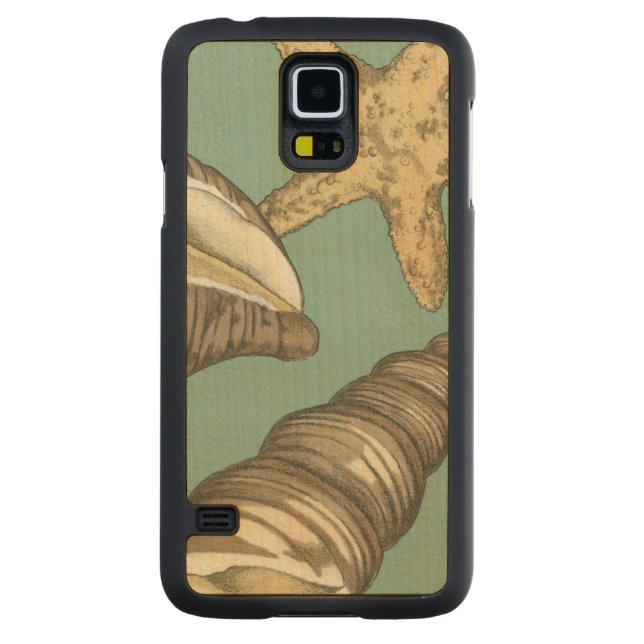 Small Shell Trio on Teal Carved Maple Galaxy S5 Case (Back)