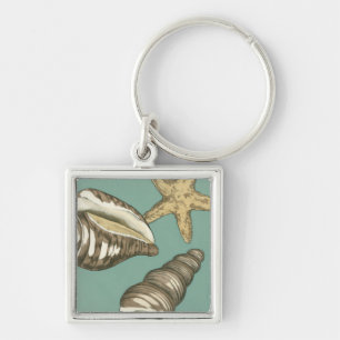 Small Shell Trio on Teal Key Ring