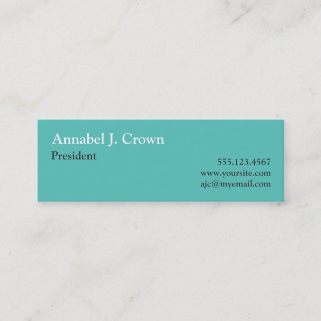 Small solid teal company logo traditional custom mini business card (Front)
