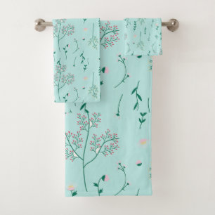 Small Spring Florals on Pale Blue  Bath Towel Set