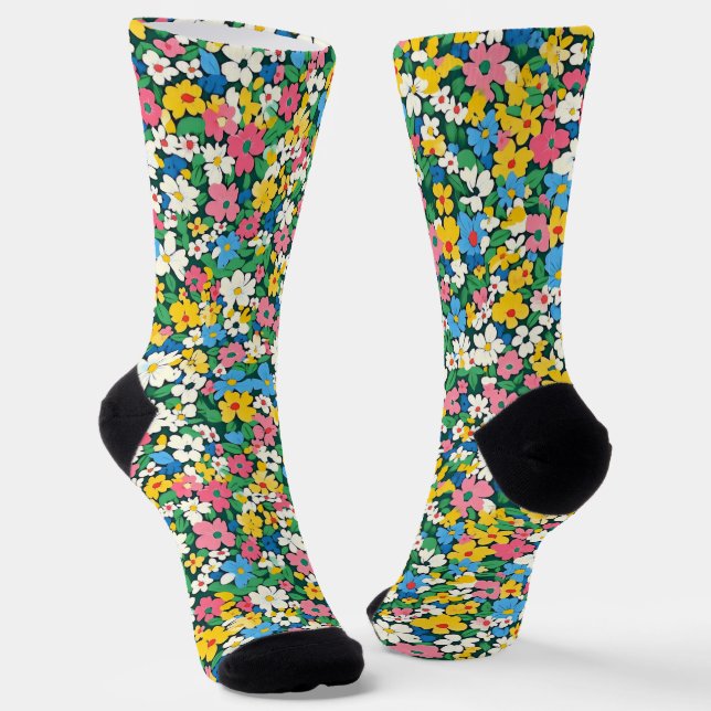 Small Spring Flowers Pattern Socks (Angled)