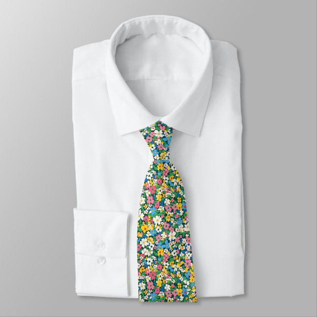 Small Spring Flowers Pattern Tie (Tied)