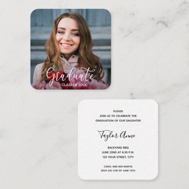 Small Square Photo Graduation Party Enclosure Card (Front/Back)