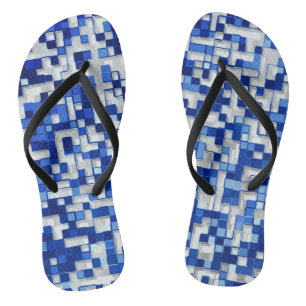 Small squares overlapped, tones of blue with white jandals