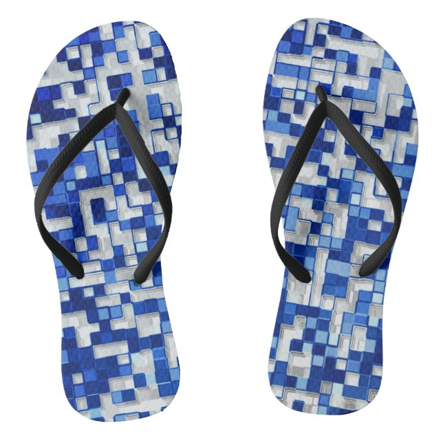 Small squares overlapped, tones of blue with white jandals (Footbed)