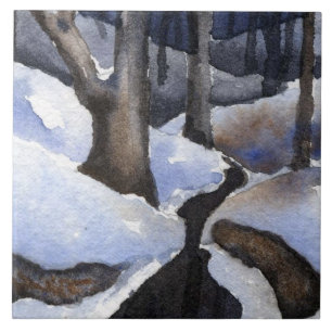 Small stream in winter with snow on the waters tile