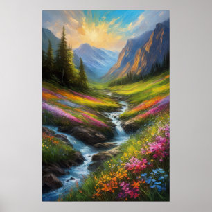 Small Stream's Tale in a Cliff-Encircled Valley Poster
