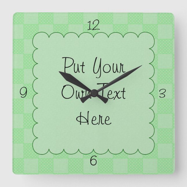 Small Textured Green Patchwork Pattern Square Wall Clock (Front)