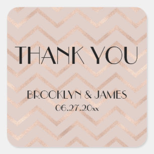 Small Thank You Rose Gold Chevron Wedding Stickers